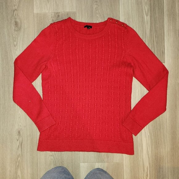 Talbots Cable Knit Red Sweater With Button Detail M - Picture 4 of 7